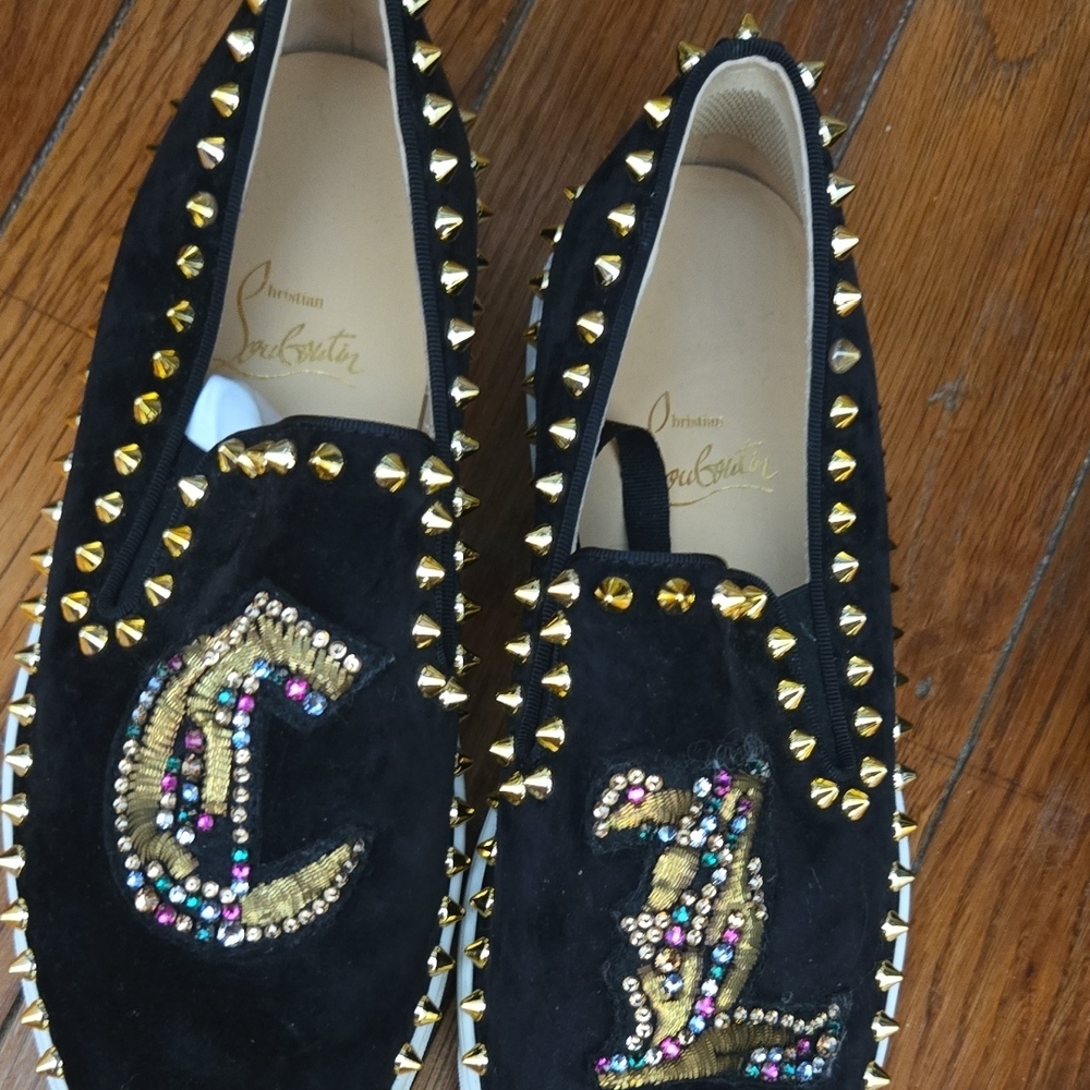Christian Louboutin Black Studded Loafers